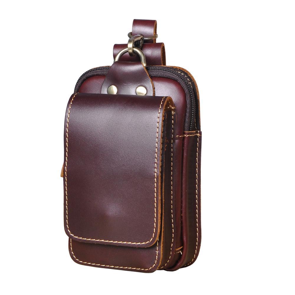 Full-Grain Cowhide Belt Pouch for Men | Zippered Compartment & Magnetic Closure | Adjustable Elastic Strap | Hands-Free Carry for Travel, Co