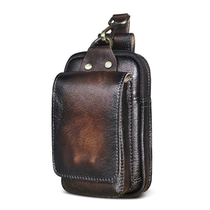 Leather Belt Bag for Men – Full-Grain Cowhide Waist Pack with Adjustable Strap, Magnetic Clasp & Zippered Compartments for Travel, Hiking
