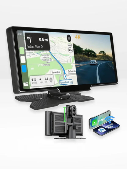 10.26-Inch Touchscreen CarPlay Display with Built-In Dash Cam for iPhone & Android | Wireless Bluetooth GPS Navigation Screen | HD Front