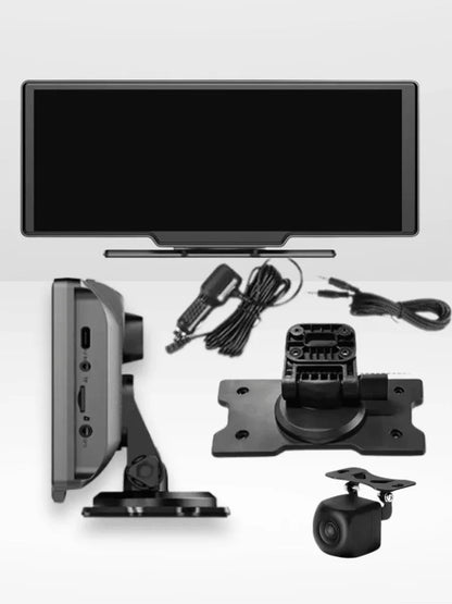 10.26-Inch Touchscreen CarPlay Display with Built-In Dash Cam for iPhone & Android | Wireless Bluetooth GPS Navigation Screen | HD Front