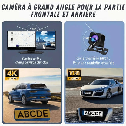 10.26-Inch Touchscreen CarPlay Display with Built-In Dash Cam for iPhone & Android | Wireless Bluetooth GPS Navigation Screen | HD Front