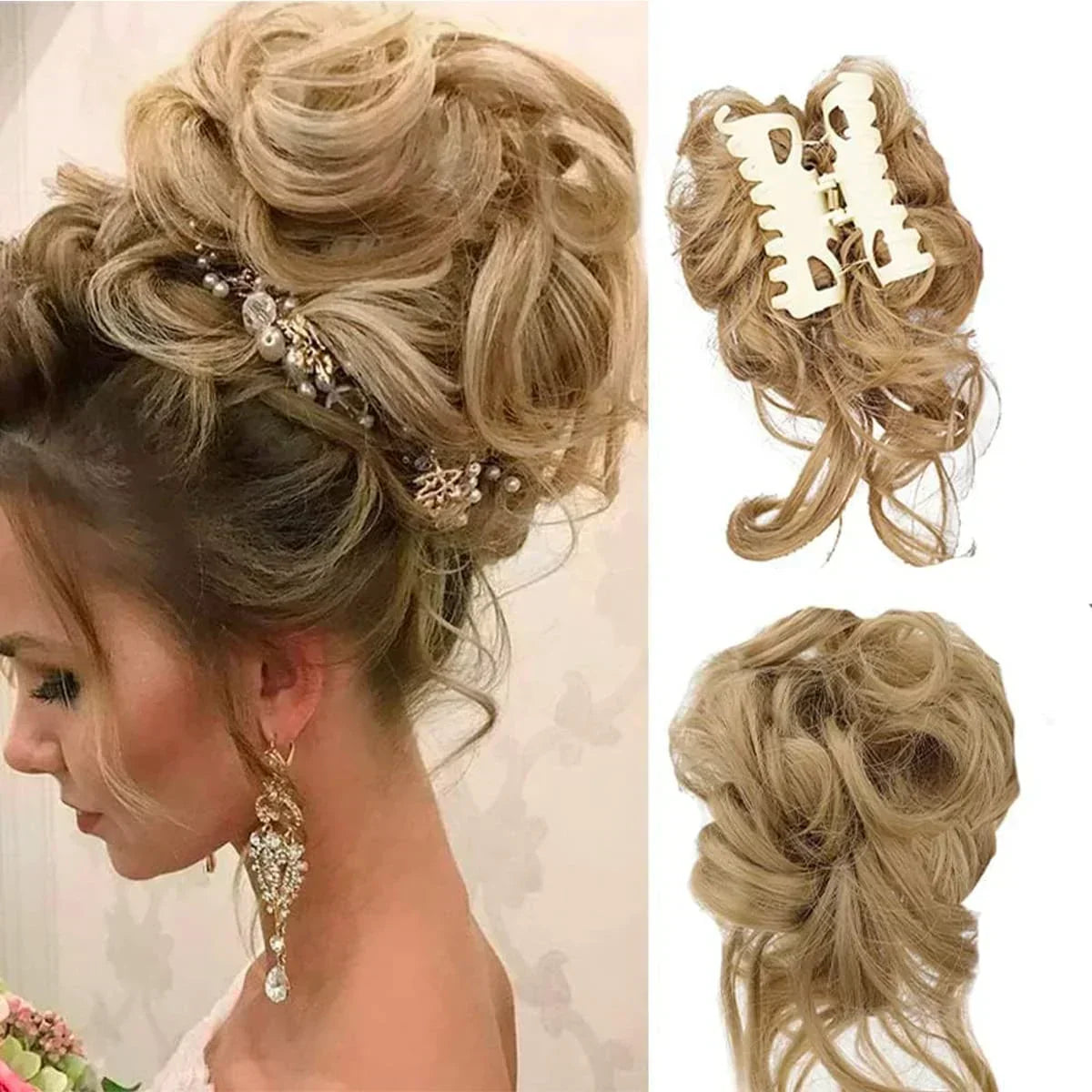 Synthetic Updo Hairpiece with Clip Attachment – Textured Volume for Thin or Fine Hair – Available in 18 Shades Including Blonde, Brown, Black, Gray &