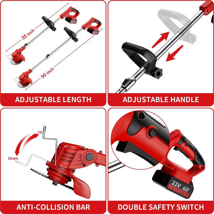Electric Weed Eater, Electric Weed Wacker, Lawn Edger for Flower Beds, Battery Powered Grass Cutter, Brushless Battery Weed Trimmer