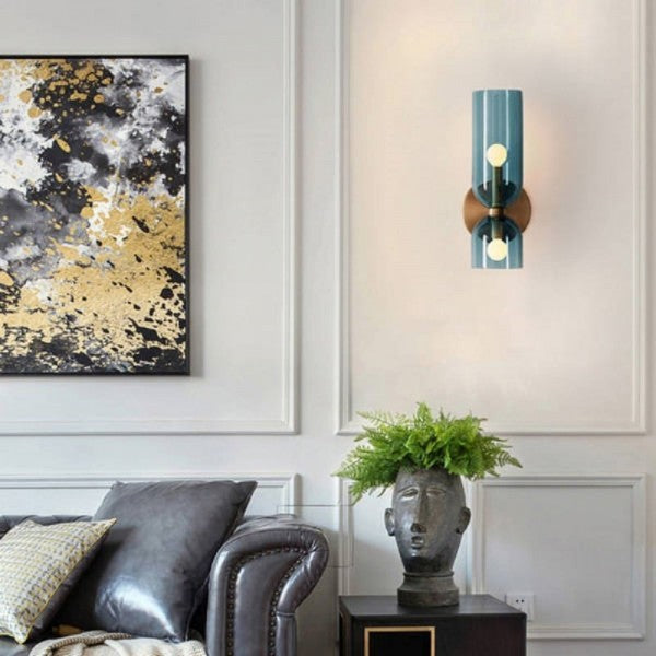 Glass & Iron Wall Sconce - Vintage-Inspired Dual-Light Fixture for Hallway, Bedroom & Dining Room - Hardwired Design with E12 Candelabra