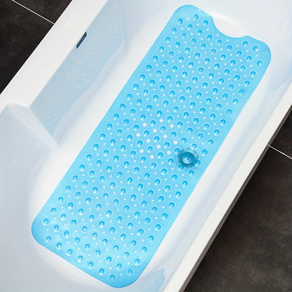 Anti-Slip Shower Floor Mat 40 × 16 Inches Gray PVC Tub Liner with Drainage Holes and Suction Grips for Wet Surfaces