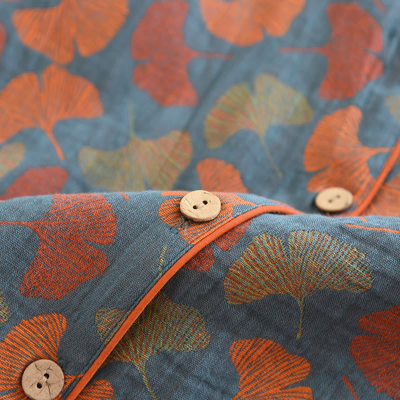 Olivia Loungewear Set - Cotton, Breathable Ginkgo Leaf Design
