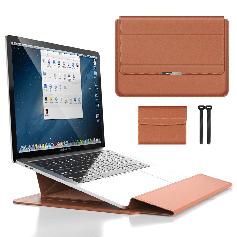 Convertible Notebook Case with Adjustable Angle Riser 11-16 Inch Slim Carrying Pouch Workspace Organizer for Remote Workers Students