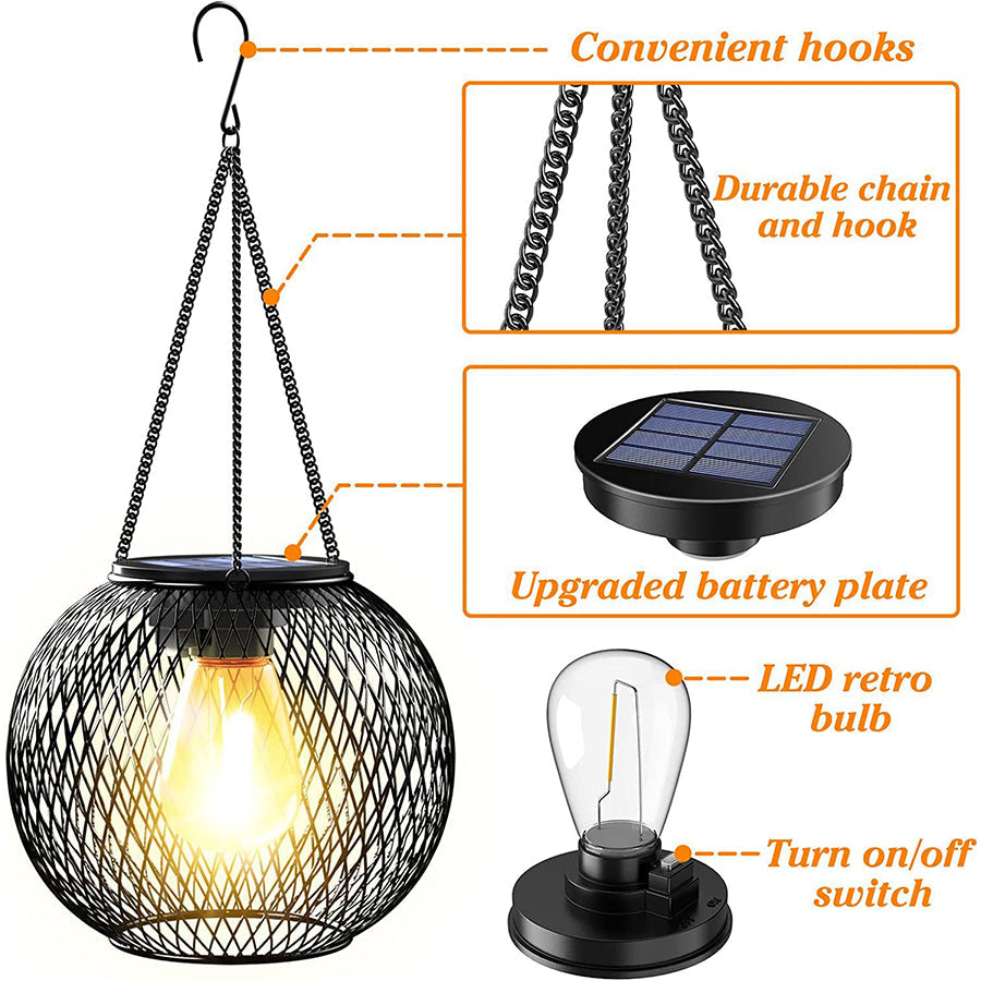 Hanging Solar Lantern with Integrated LED Light – Warm Glow for Porch, Garden & Patio