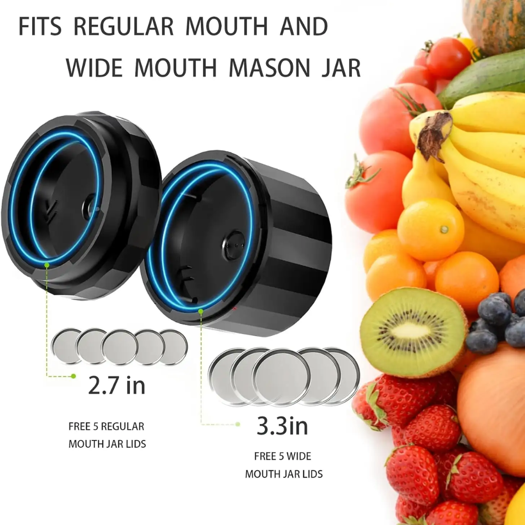Handheld Vacuum Sealer for Mason Jars – Wide & Regular Mouth Jar Sealer for Dry Goods, Herbs & Pantry Organization – One-Touch Food Storage