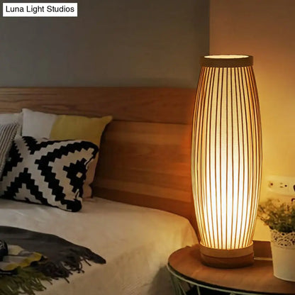 Oriental Woven Shade Accent Lamp with Natural Finish for Bedroom, Living Room & Home Decor