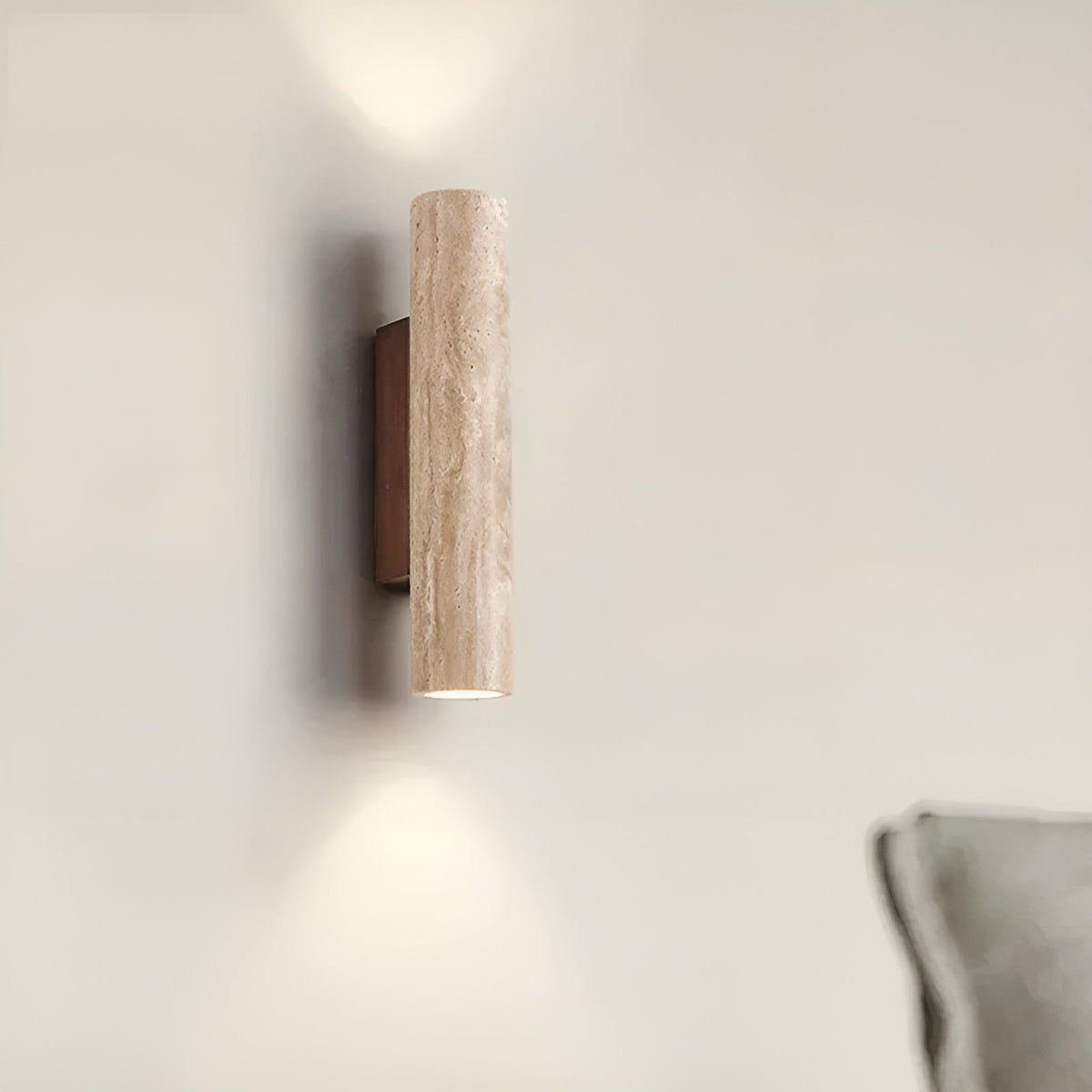 Travertine Stone Sconce Warm White LED Uplight Downlight 12.6 Inch Vertical Modern Indoor Wall Fixture for Hallway Bedroom Living Room Natur