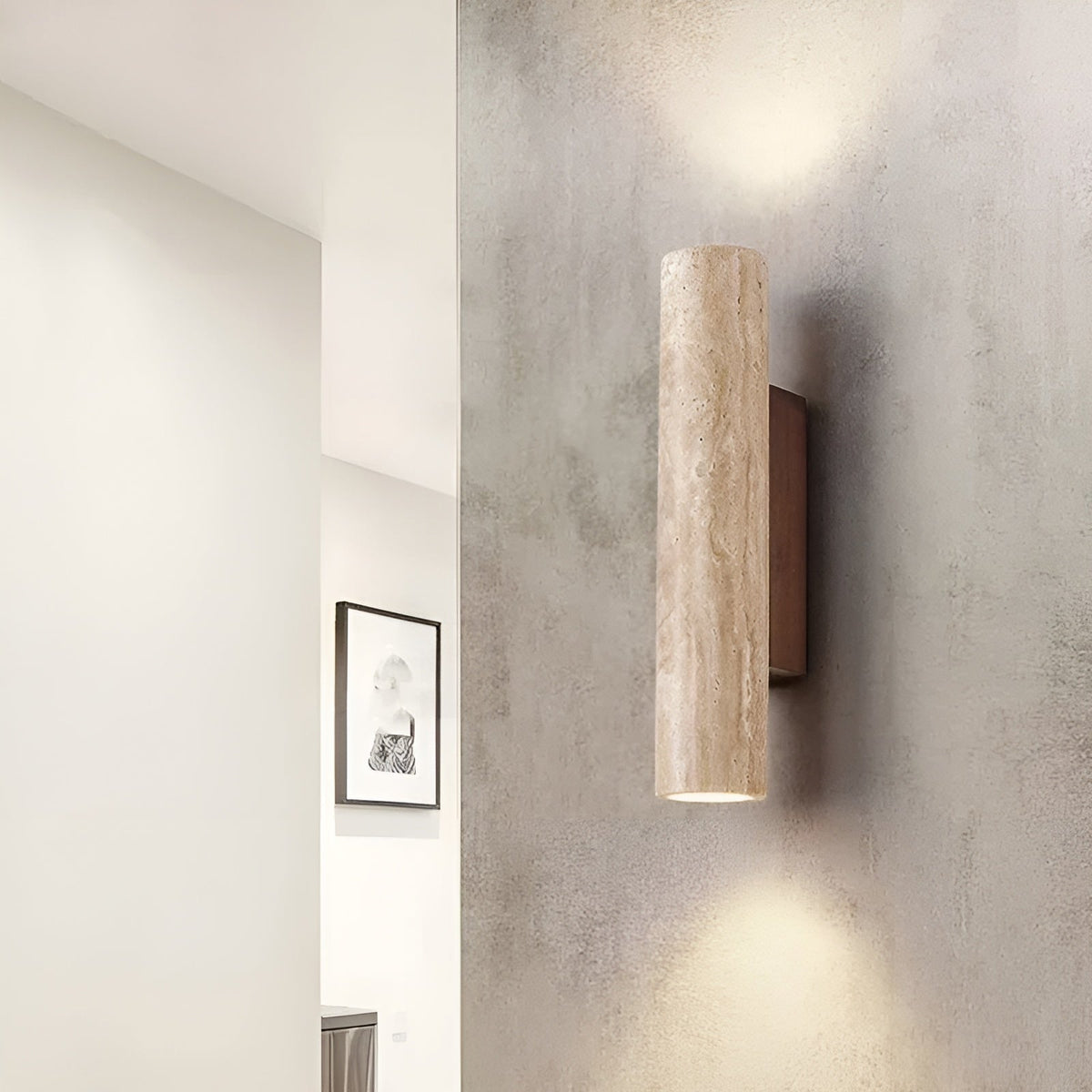 Travertine Stone Sconce Warm White LED Uplight Downlight 12.6 Inch Vertical Modern Indoor Wall Fixture for Hallway Bedroom Living Room Natur