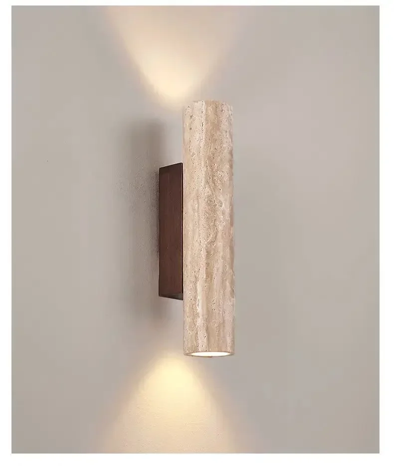 Travertine Stone Sconce Warm White LED Uplight Downlight 12.6 Inch Vertical Modern Indoor Wall Fixture for Hallway Bedroom Living Room Natur
