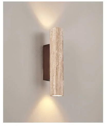 Travertine Stone Sconce Warm White LED Uplight Downlight 12.6 Inch Vertical Modern Indoor Wall Fixture for Hallway Bedroom Living Room Natur