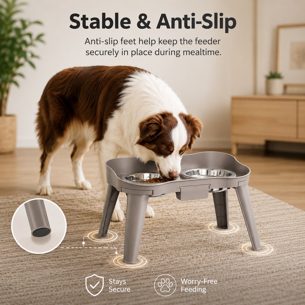Ortekor Elevated Pet Feeder with Spill Guard for Cats & Dogs - Raised Dual Stainless Steel Bowls for Cleaner Floors