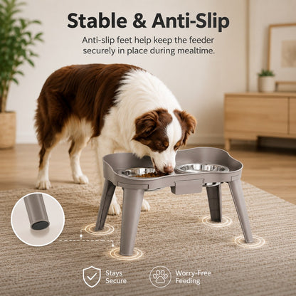 Ortekor Elevated Pet Feeder with Spill Guard for Cats & Dogs - Raised Dual Stainless Steel Bowls for Cleaner Floors