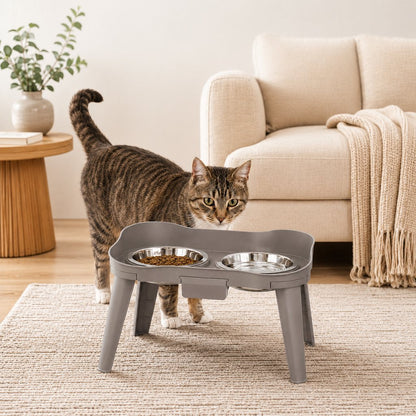 Ortekor Elevated Pet Feeder with Spill Guard for Cats & Dogs - Raised Dual Stainless Steel Bowls for Cleaner Floors