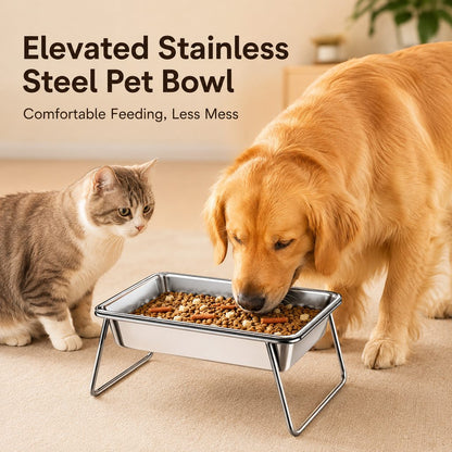 Ortekor Elevated 304 Stainless Steel Pet Bowl with Stand for Cats & Dogs - Anti-Tip Raised Feeder for Cleaner Meals