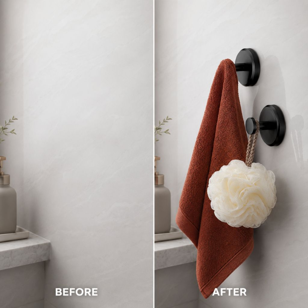 Wall Hooks Suction Cup Mount 4-Pack No Drill Adhesive Organizer for Bathroom Kitchen Towel Robe Coat Hanger Heavy Duty 15 lb Each Hook Set