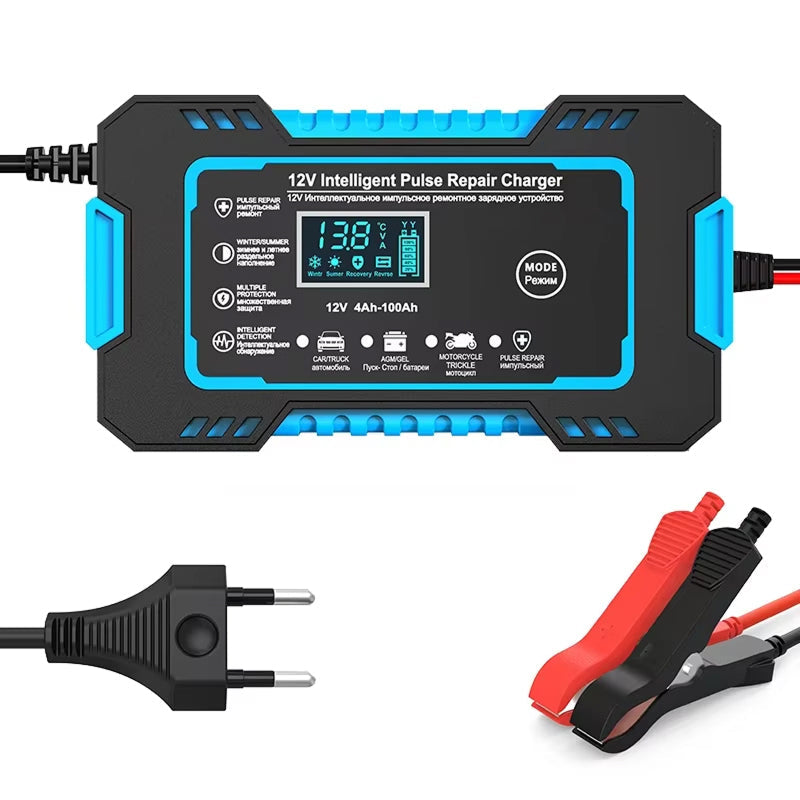 12V Smart Automatic Battery Charger with Pulse Repair & Winter Mode for Cars & Motorcycles