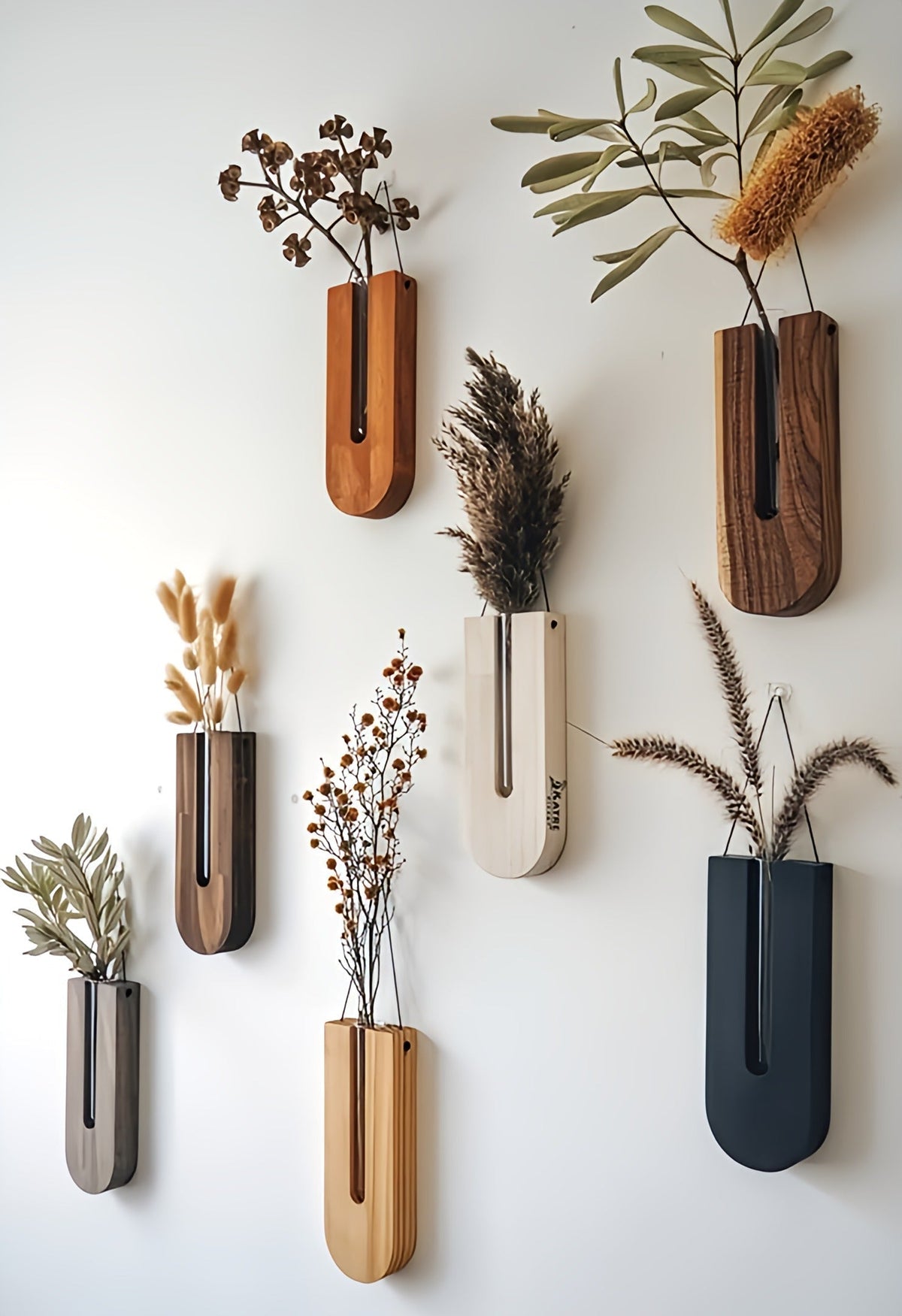 Pine Wood Plant Holder Set of 7 for Indoor Walls | Hanging Succulent Display | Natural Wood Wall Organizer for Air Plants & Dried Botanicals