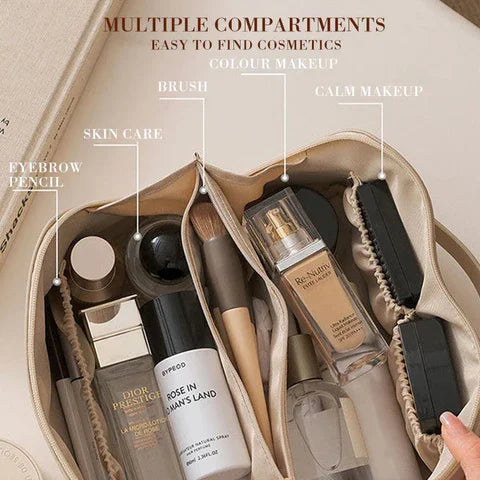 Travel Makeup Organizer Bag with Multiple Compartments for Toiletries & Cosmetics – Compact Storage Pouch for Women