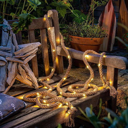 Rustic Hemp Rope LED String Lights Warm White Battery Powered Decorative Lighting for Living Room Bedroom Patio Garden Party Wedding