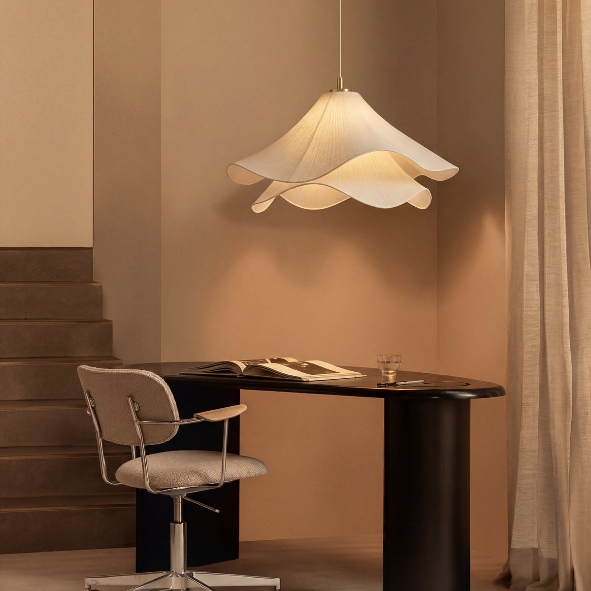 Layered Fabric Flower Pendant Light Fixture – Adjustable Modern Hanging Lamp for Dining Room & Bar – Metal Frame E26/E27 Socket