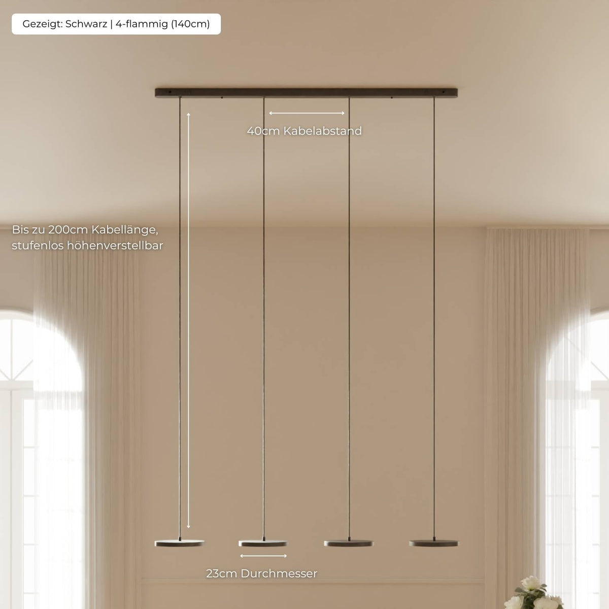Adjustable Multi-Light LED Ceiling Fixture for Dining Room & Kitchen Island – Black Aluminum Suspended Lamp with Dimmable Color Temperature