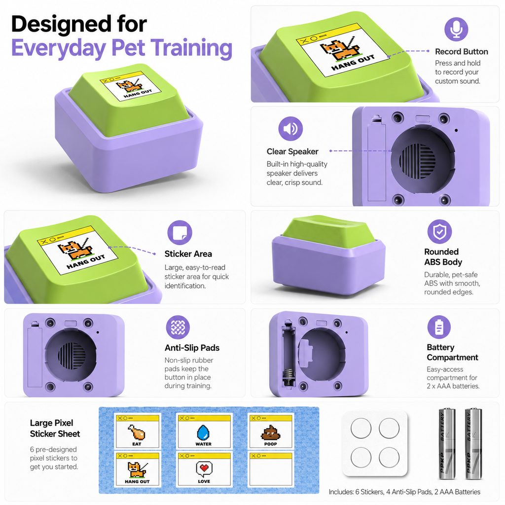 Ortekor PawTalk Recordable Pet Communication Button for Dogs & Cats - Voice Training Toy for Food, Water, Walks & Play