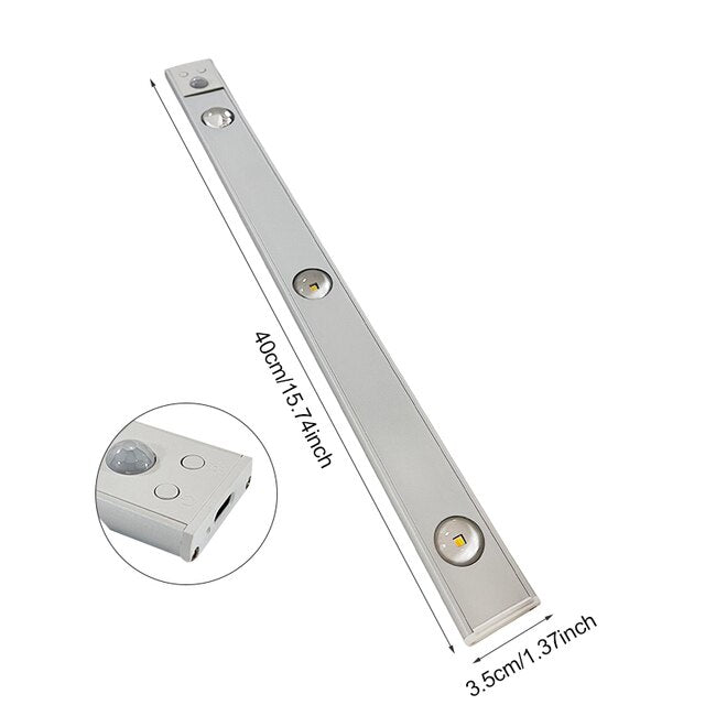 Rechargeable Motion-Sensor LED Under Cabinet Light Bar – 12 in, Dimmable, 3 Color Temps – Wireless Closet & Kitchen Lighting