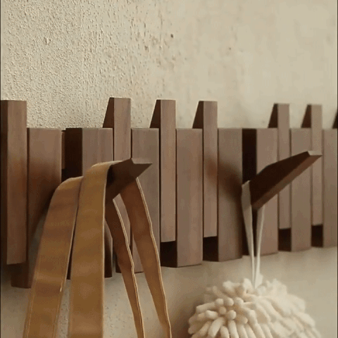 Piano Wall Mounted Coat Rack - Foldable Wooden Hooks, Space-Saving Design