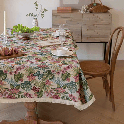 Opaline Tablecloth - Flowers and Butterflies, Linen Jacquard