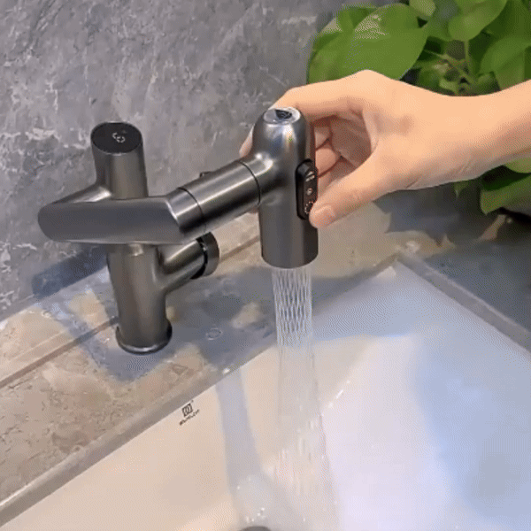 Rotating Sink Tap with Digital Temp Readout – 12-Inch Adjustable Spout, Full Swivel for Double Basins & Oversized Cookware