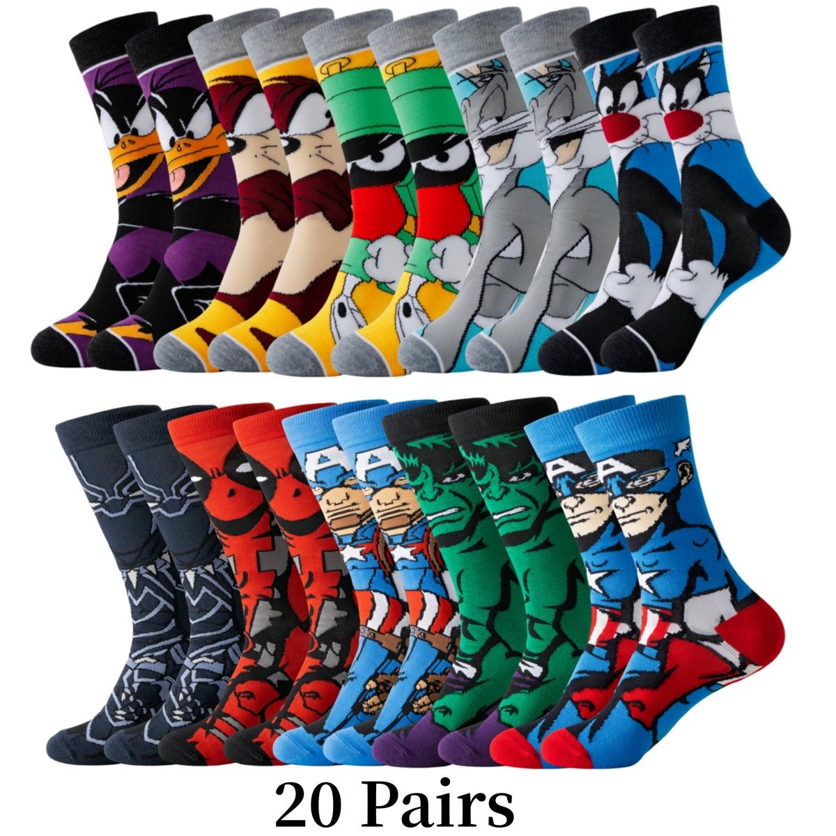 Unisex Ankle Socks 20-Pack Polyester Spandex Blend Multicolor Cartoon Designs Low-Cut Athletic Crew for Sneakers Running Daily Wear Men Wome