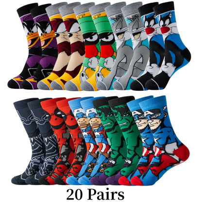 Unisex Ankle Socks 20-Pack Polyester Spandex Blend Multicolor Cartoon Designs Low-Cut Athletic Crew for Sneakers Running Daily Wear Men Wome