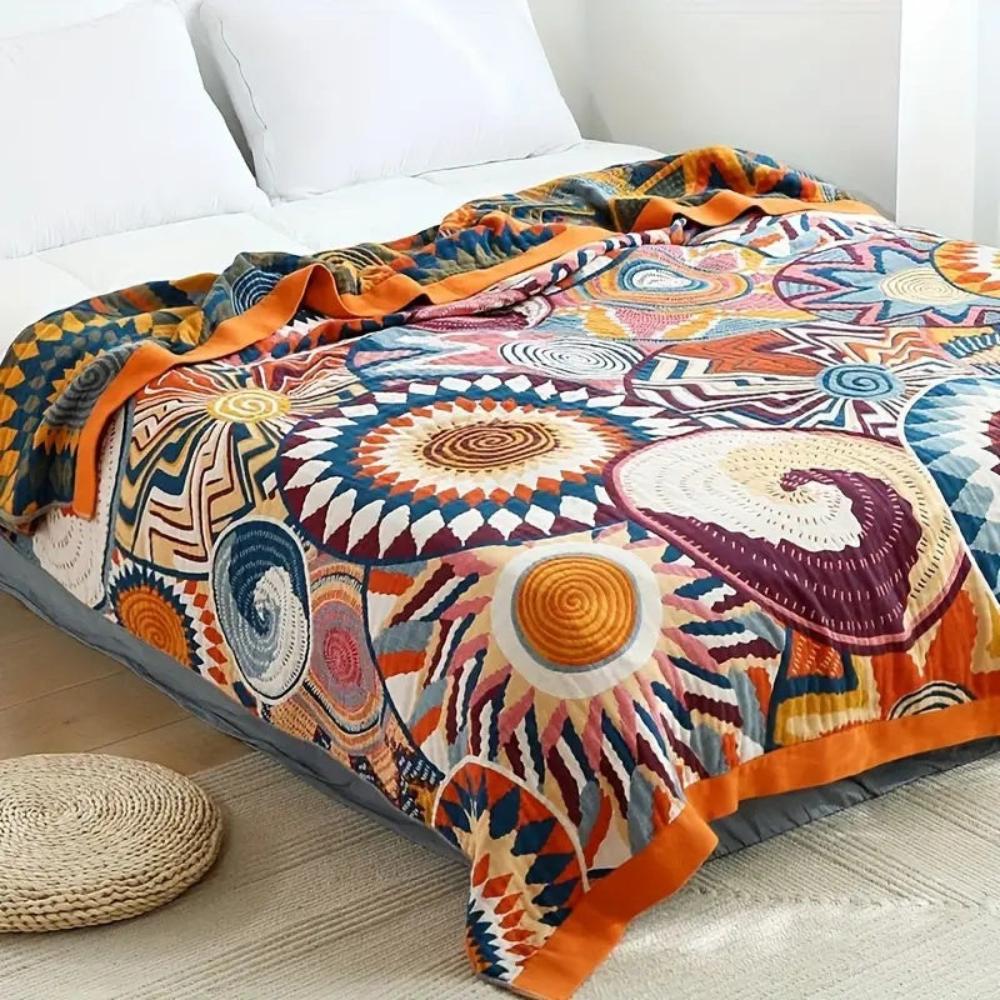 100% Cotton Throw Blanket Sunburst Pattern All-Season Lightweight Bed Sofa Couch Cover for Bedroom Living Room Travel