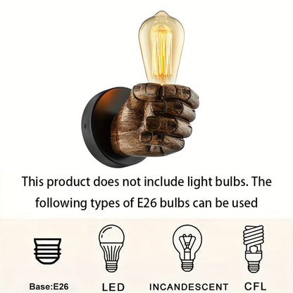 Sculptural Fist Wall Sconce – Resin Hand-Shaped Fixture with E26 Socket for Bedroom, Hallway, Restaurant – Industrial Décor Statement Piece