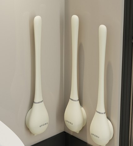 Silicone Toilet Brush with Flat Head & Wall Mount Holder for Deep Bowl Cleaning
