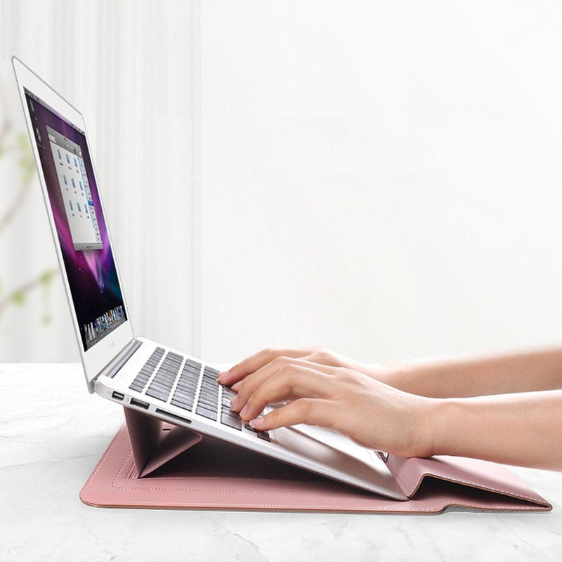 Convertible Notebook Case with Adjustable Angle Riser 11-16 Inch Slim Carrying Pouch Workspace Organizer for Remote Workers Students