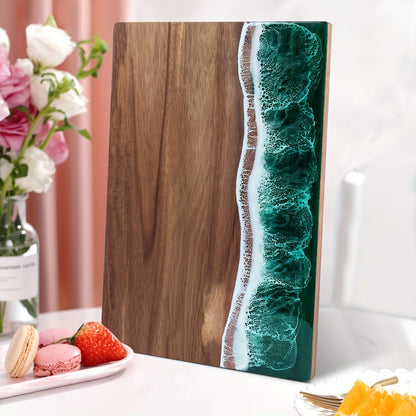 Acacia Wood Serving Board with Resin Wave Inlay 18x9 Inch Coastal Charcuterie Tray for Cheese Fruit Bread Kitchen Decor