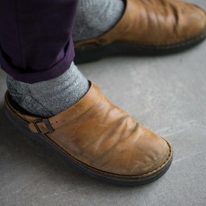 Men's Wooden Clogs with Open Back – Slip-On Mules with Rubber Sole for Work, Home & Casual Wear