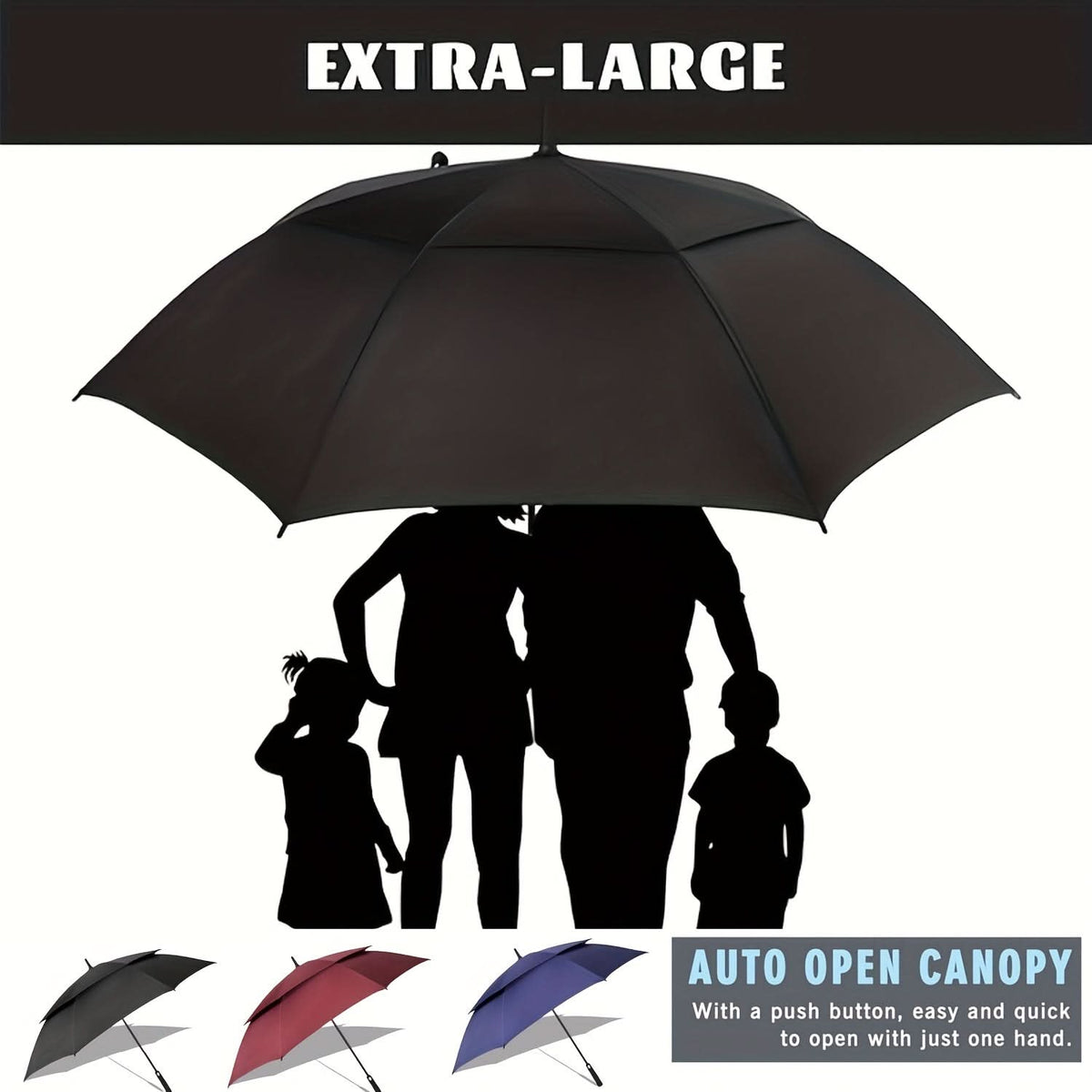 Oversized Automatic Umbrella Double Canopy Wind Resistant 2-3 Person Golf Rain Sun Protection Events Travel Outdoor Activities