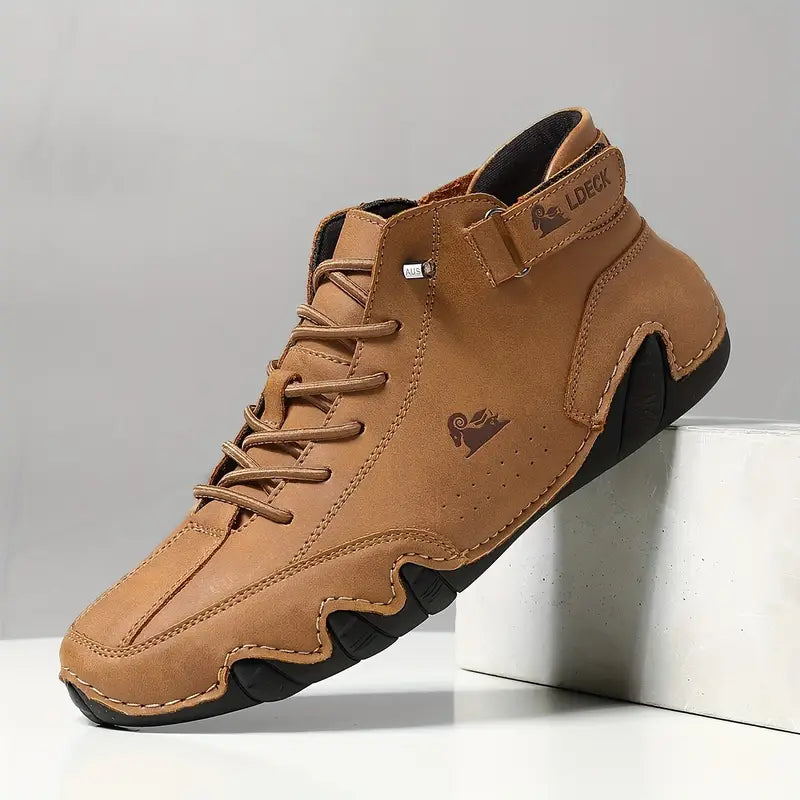 Men's Waterproof High-Top Sneakers with Elastic Slip-On Design - Durable Rubber Sole Boots for Street Style & All-Weather Wear