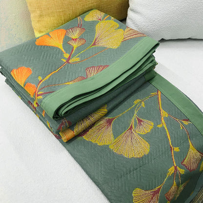 Reversible Cotton Throw Blanket with Ginkgo Leaf Pattern – Lightweight Summer Quilt for Bed, Sofa & Travel