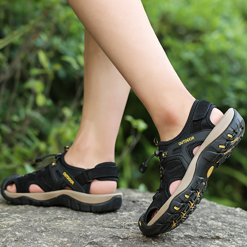 Men's Leather Fisherman Sandals with Closed Toe - Breathable Summer Sandals for Walking, Hiking & Casual Outdoor Wear