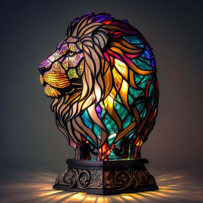 Stained Glass Animal Table Lamp with Color-Changing LED Light – Handcrafted Metal & Glass Accent for Bedroom, Living Room & Nursery Decor