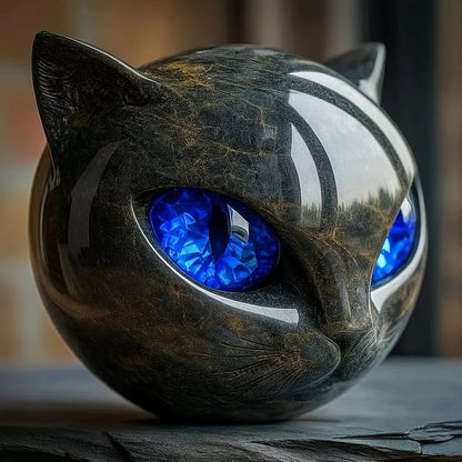 Glossy Resin Feline Figurine with Mesmerizing Gaze – Decorative Cat Statue for Desk, Shelf & Living Room Display – Modern Animal Sculpture A