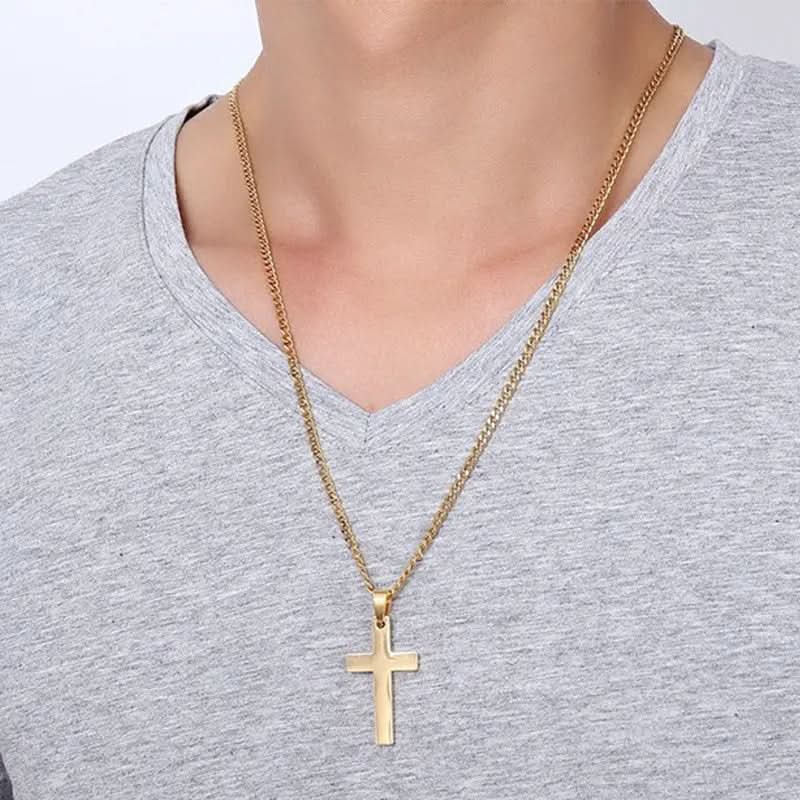 Stainless Steel Cross Pendant Necklace for Men – 24 in Chain, Religious Symbol Jewelry for Everyday & Casual Wear