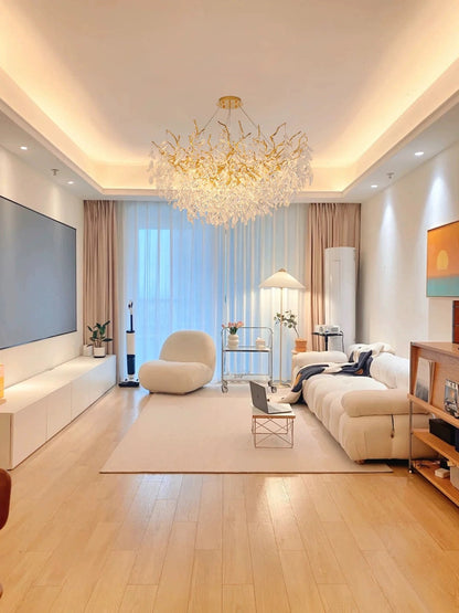 Crystal Branch Chandelier with LED Lights for Dining Room & Living Space | Modern Hanging Fixture | Adjustable Chain | Round or Rectangular